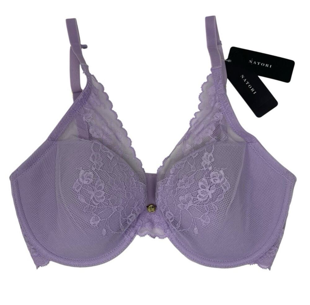 Natori Convertible Bra 32DD Lilac Lace Cherry Blossom Plunge Underwire MSRP $76
